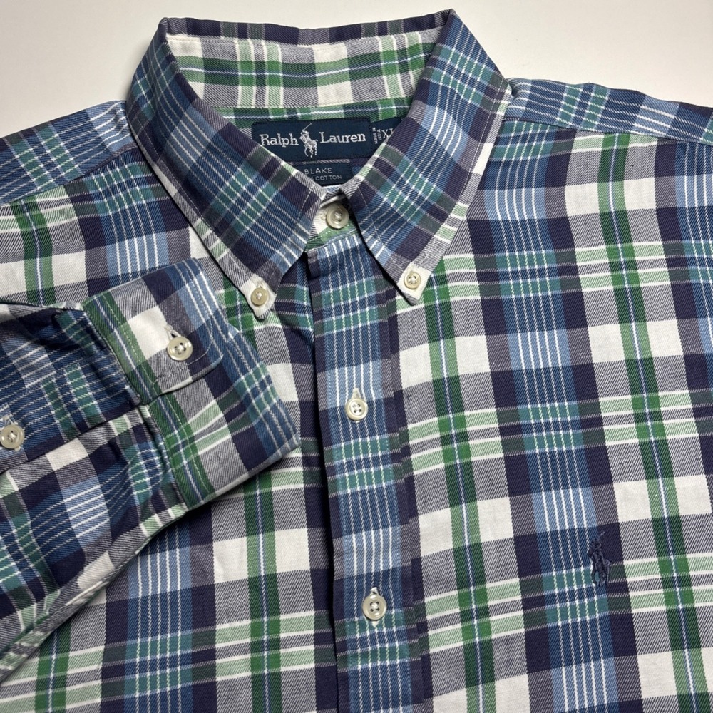 Ralph Lauren Blake Fit Blue White Plaid Mens XL Long Sleeve Button Down Shirt - Picture 3 of 8
